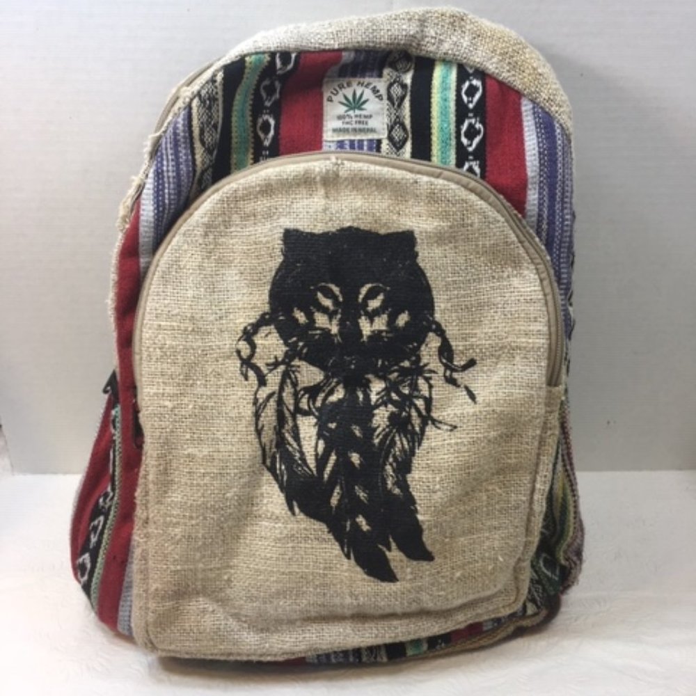 100% Pure Hemp BOHO Backpack MultiColored Adjustable From Nepal Handmade